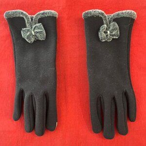 Women's Winter Gloves with Faux Fur Bows and Trim - L
